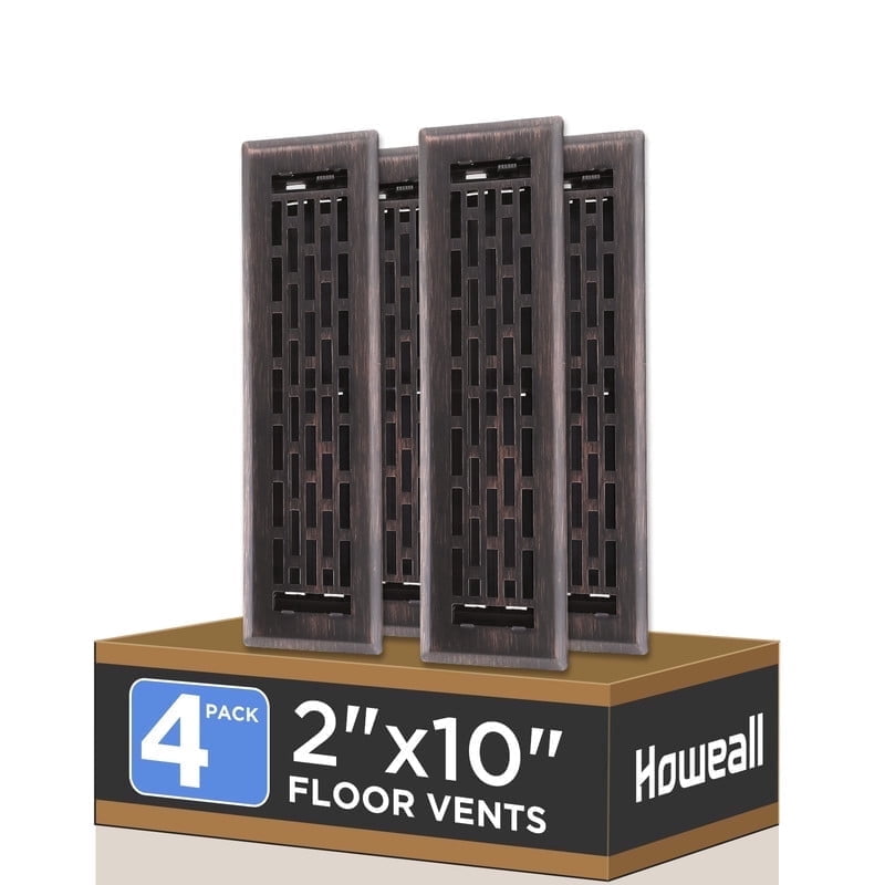 2x10 Inches 4 Pack Heavy Duty Walkable Floor Register - Easy Adjust Air Supply Lever Decorative Floor Vent Covers, Boston Design Vent Covers for Home - Oil Rubbed Bronze