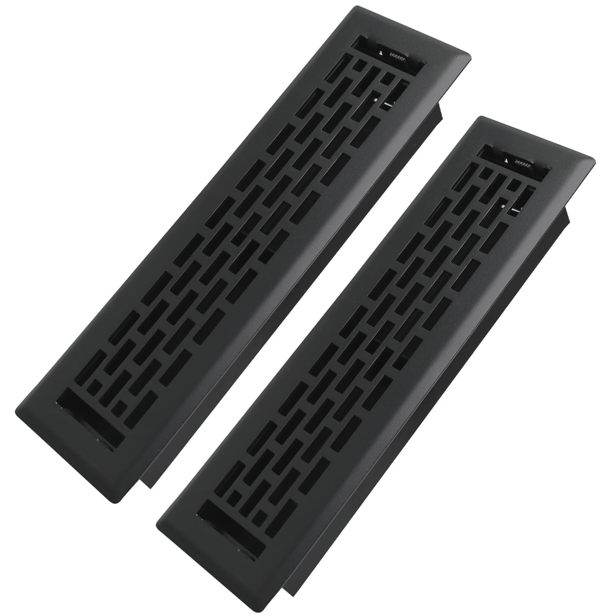 2-Pack 2x12 inch Heavy-Duty Steel Walkable Floor Registers | Easy-Adjust Lever, Boston Design – Matte Black
