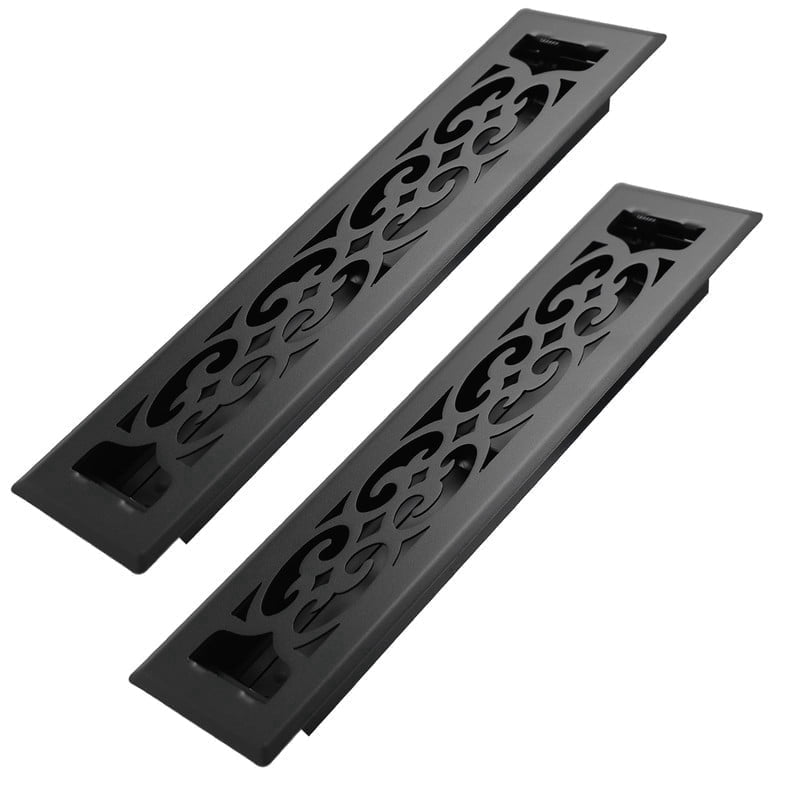 2x12 Inches 2 Pack Heavy Duty Walkable Floor Register Easy Adjust Air Supply Lever Floor Vents - Charlotte Design - Vent Cover for Home Floor - Matte Black