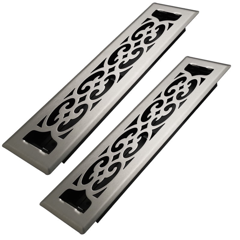 2x12 Inches 2 Pack Heavy Duty Walkable Floor Register Easy Adjust Air Supply Lever Floor Vents - Charlotte Design - Vent Cover for Home Floor - Satin Nickel