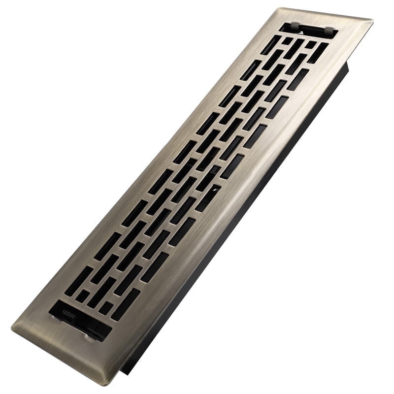 2x12 Inches Heavy Duty Walkable Floor Register - Easy Adjust Air Supply Lever Decorative Floor Vent Covers - Boston Design Vent Covers for Home - Antique Brass