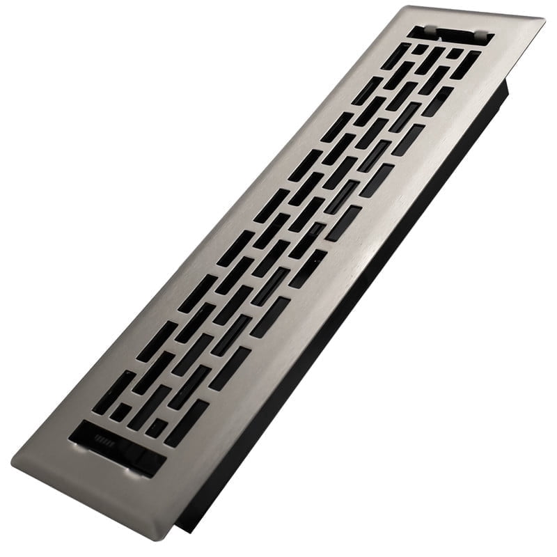 2x12 Inches Heavy Duty Walkable Floor Register - Easy Adjust Air Supply Lever Decorative Floor Vent Covers - Boston Design Vent Covers for Home - Satin Nickel