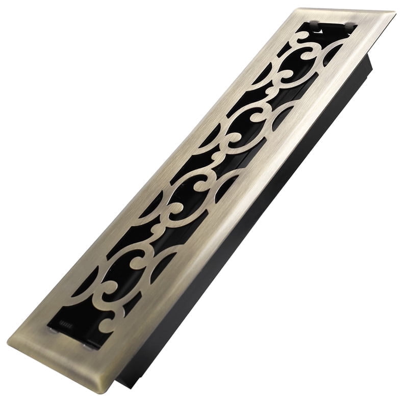 2x12 Inches Heavy Duty Walkable Floor Register - Easy Adjust Air Supply Lever Decorative Floor Vent Covers - Savannah Design Vent Covers for Home - Antique Brass