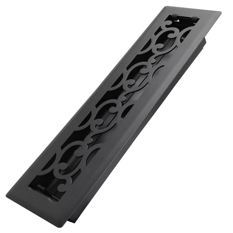 2x12 Inches Heavy Duty Walkable Floor Register - Easy Adjust Air Supply Lever Decorative Floor Vent Covers - Savannah Design Vent Covers for Home - Matte Black