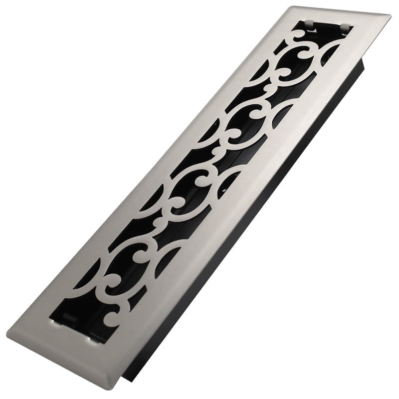 2x12 Inches Heavy Duty Walkable Floor Register - Easy Adjust Air Supply Lever Decorative Floor Vent Covers - Savannah Design Vent Covers for Home - Satin Nickel