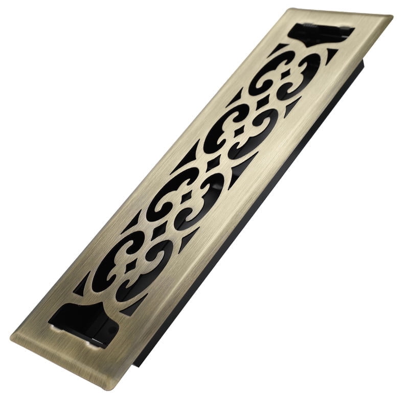 2x12 Inches Heavy Duty Walkable Floor Register Easy Adjust Air Supply Lever Floor Vents - Charlotte Design - Vent Cover for Home Floor - Antique Brass