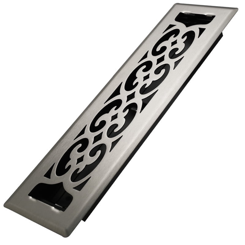 2x12 Inches Heavy Duty Walkable Floor Register Easy Adjust Air Supply Lever Floor Vents - Charlotte Design - Vent Cover for Home Floor - Satin Nickel