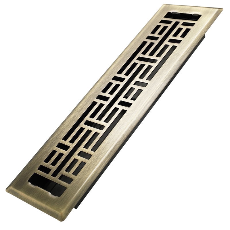 2x12 Inches Heavy Duty Walkable Floor Register Easy Adjust Air Supply Lever Floor Vents - Seattle Design - Vent Cover for Home Floor - Antique Brass