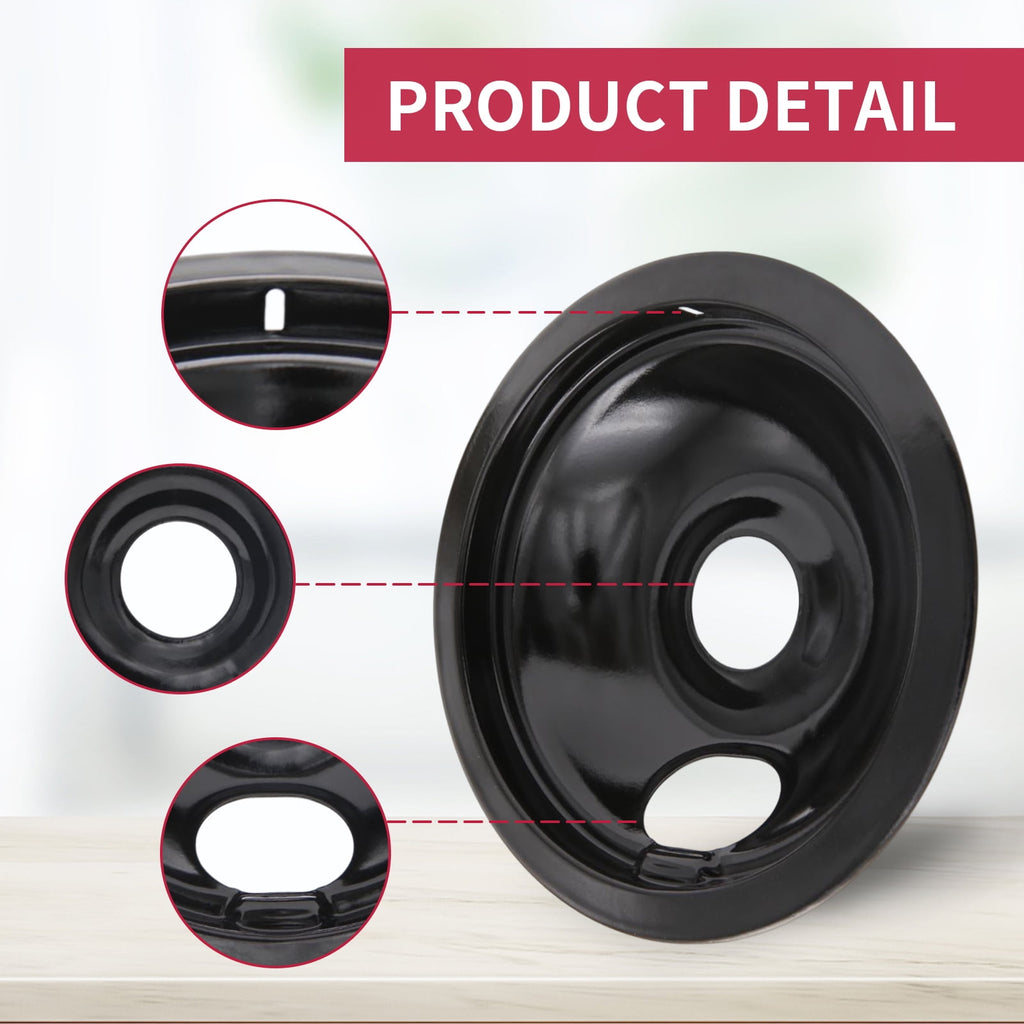 Compatible with Frigidaire Kenmore by Enamel Set of 4 Oven Burner Drip Pans, Black (3*6+1*8)