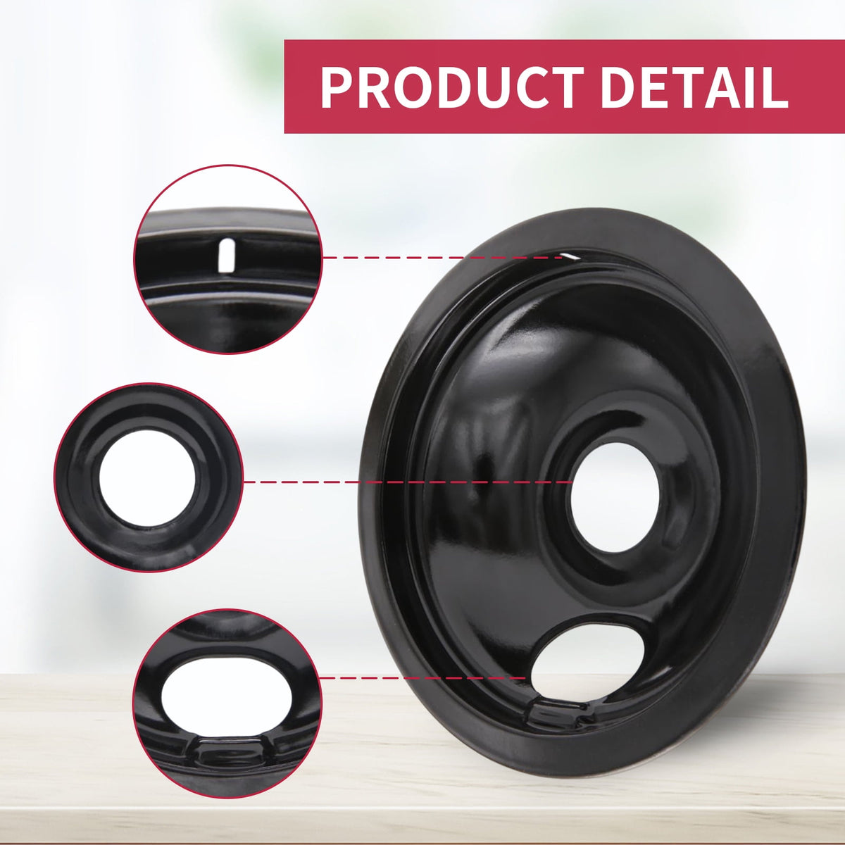 Compatible with Frigidaire Kenmore by Enamel Set of 4 Oven Burner Drip Pans, Black (3*6+1*8)
