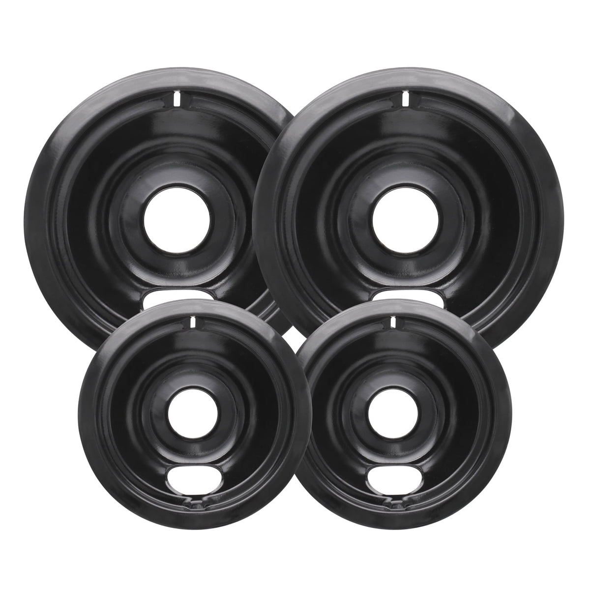 4 Pack Black Cooktop Drip Pans, Compatible with GE Hotpoint Stove. Include 2 Pcs 6'' Range Replacement Drip Pans and 2 Pcs 8 '' Burner Drip Pans for Electric Stove Top, Enamel