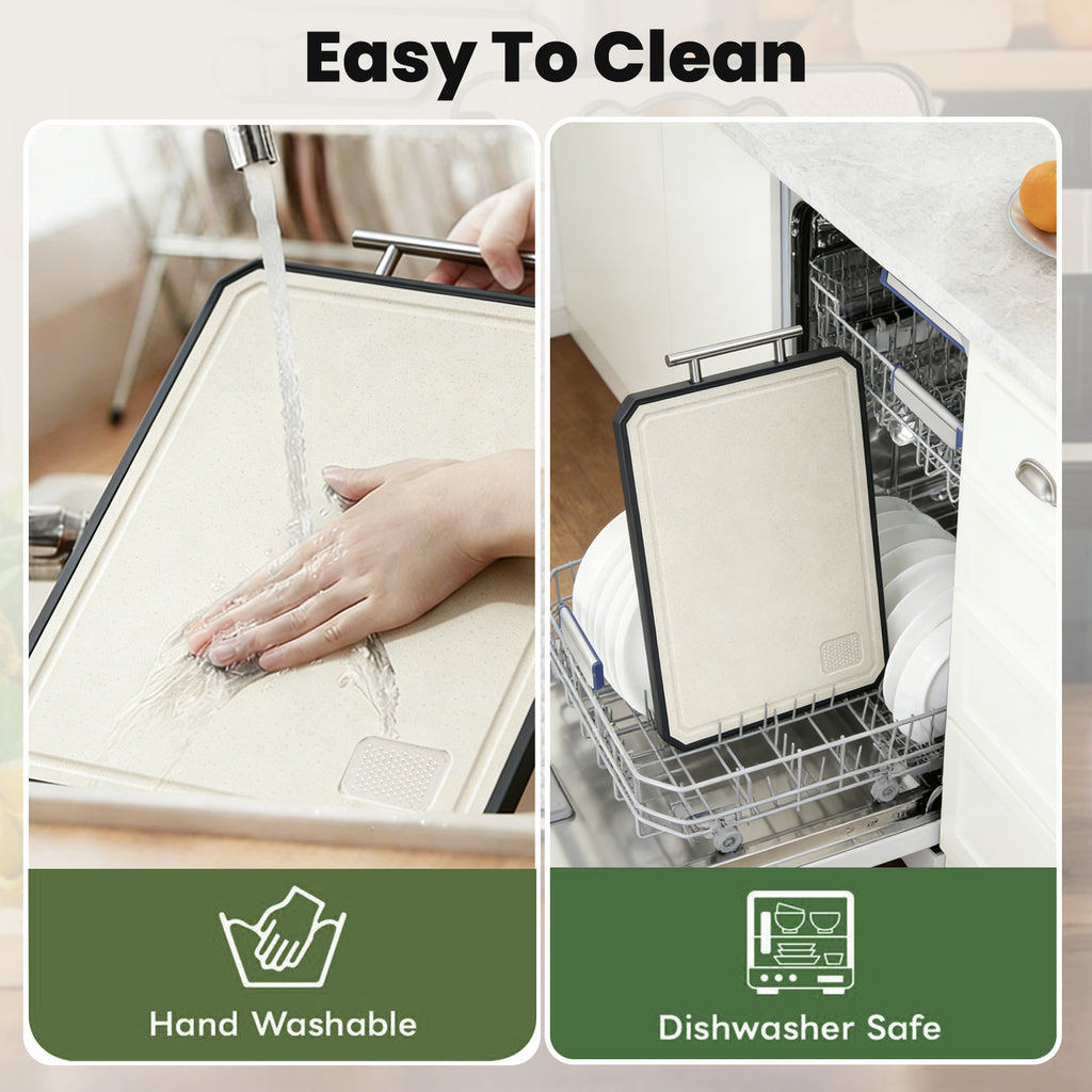 Titanium Cutting Board with Juice Groove – Double-Sided with Titanium & Wheat Straw Surface, BPA-Free, Non-Slip, Dishwasher Safe, Heavy-Duty Kitchen Board