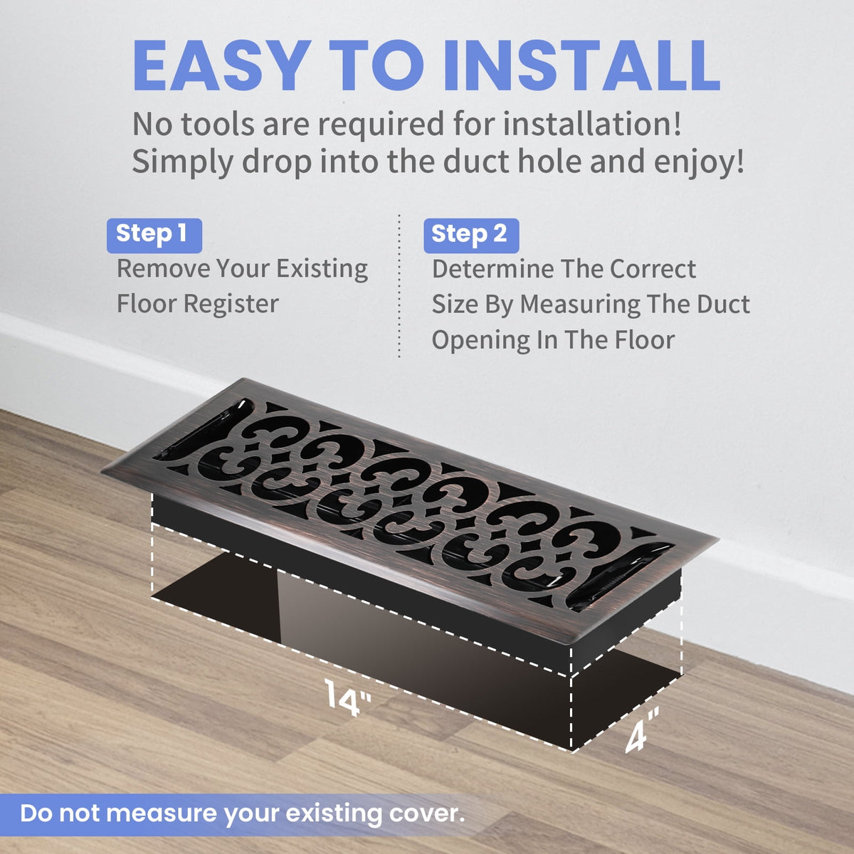 4x14 Inches 2 Pack Heavy Duty Walkable Floor Register Easy Adjust Air Supply Lever Floor Vents - Charlotte Design - Vent Cover for Home Floor - Oil Rubbed Bronze