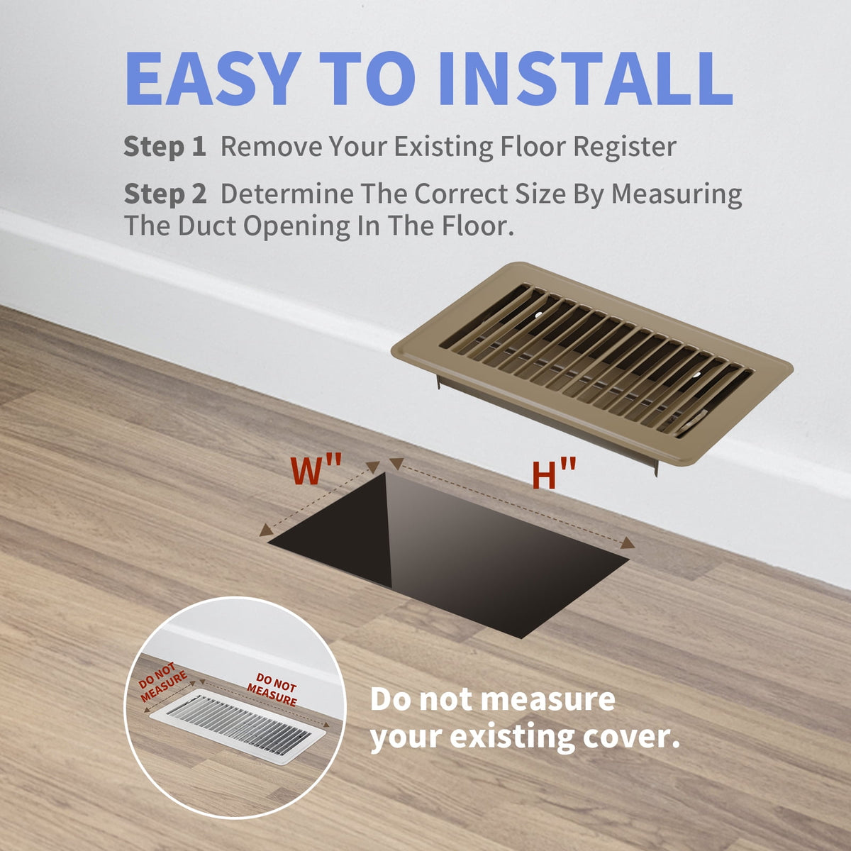 4" x 8" Floor Register 2 Pack - Floor Vent Covers Heavy Duty Metal Heat Vent Covers with Rust Proof Finish for Home Floor Heater - Brown