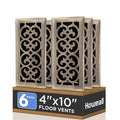4x10 Inches 6 Pack Heavy Duty Walkable Floor Register - Easy Adjust Air Supply Lever Decorative Floor Vent Covers, Charlotte Design Vent Covers for Home - Antique Brass