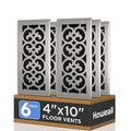 4x10 Inches 6 Pack Heavy Duty Walkable Floor Register - Easy Adjust Air Supply Lever Decorative Floor Vent Covers, Charlotte Design Vent Covers for Home - Satin Nickel