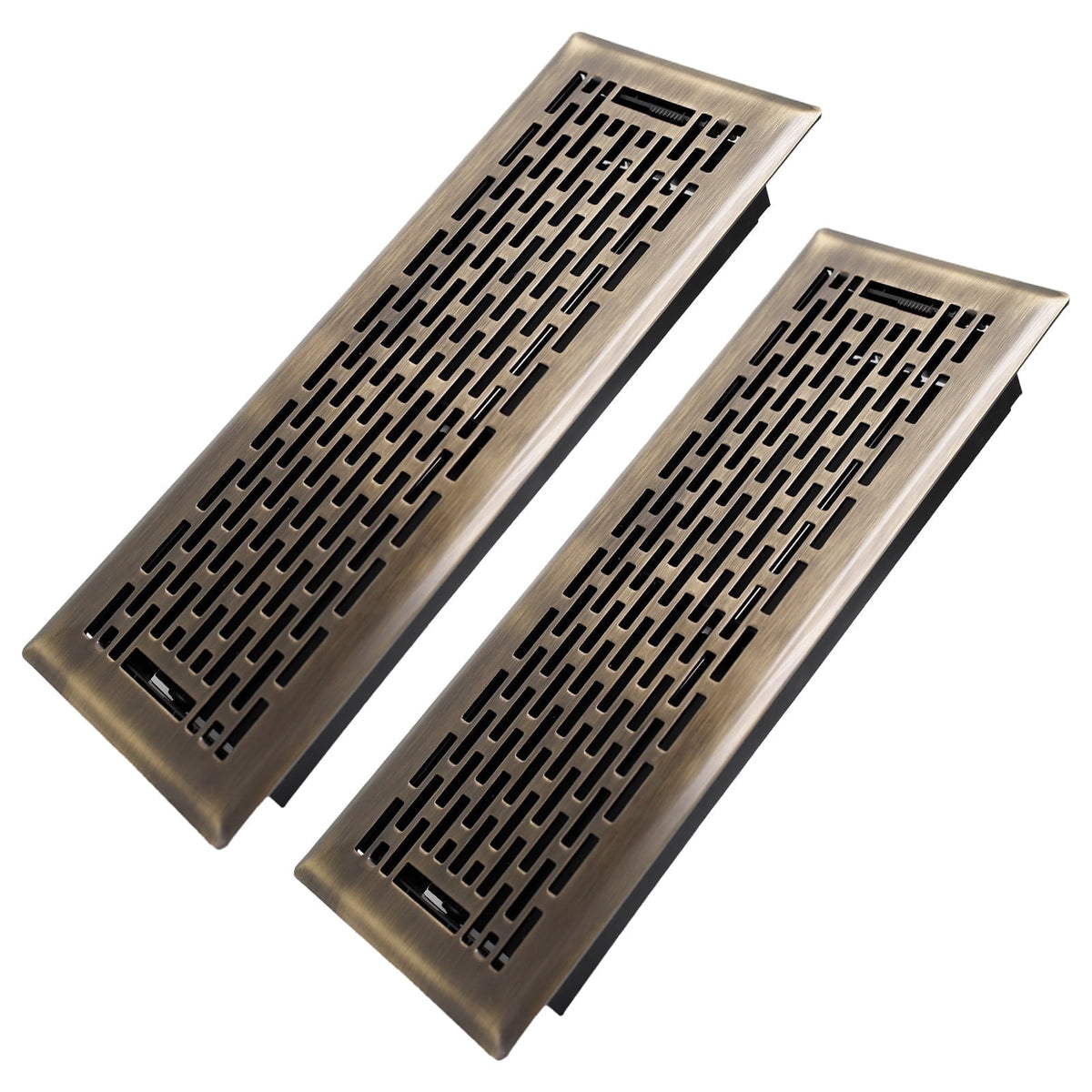 4x12 inches 2-Pack Steel Heavy-Duty Walkable Floor Register with Adjustable Air Lever - Boston Design - Antique Brass