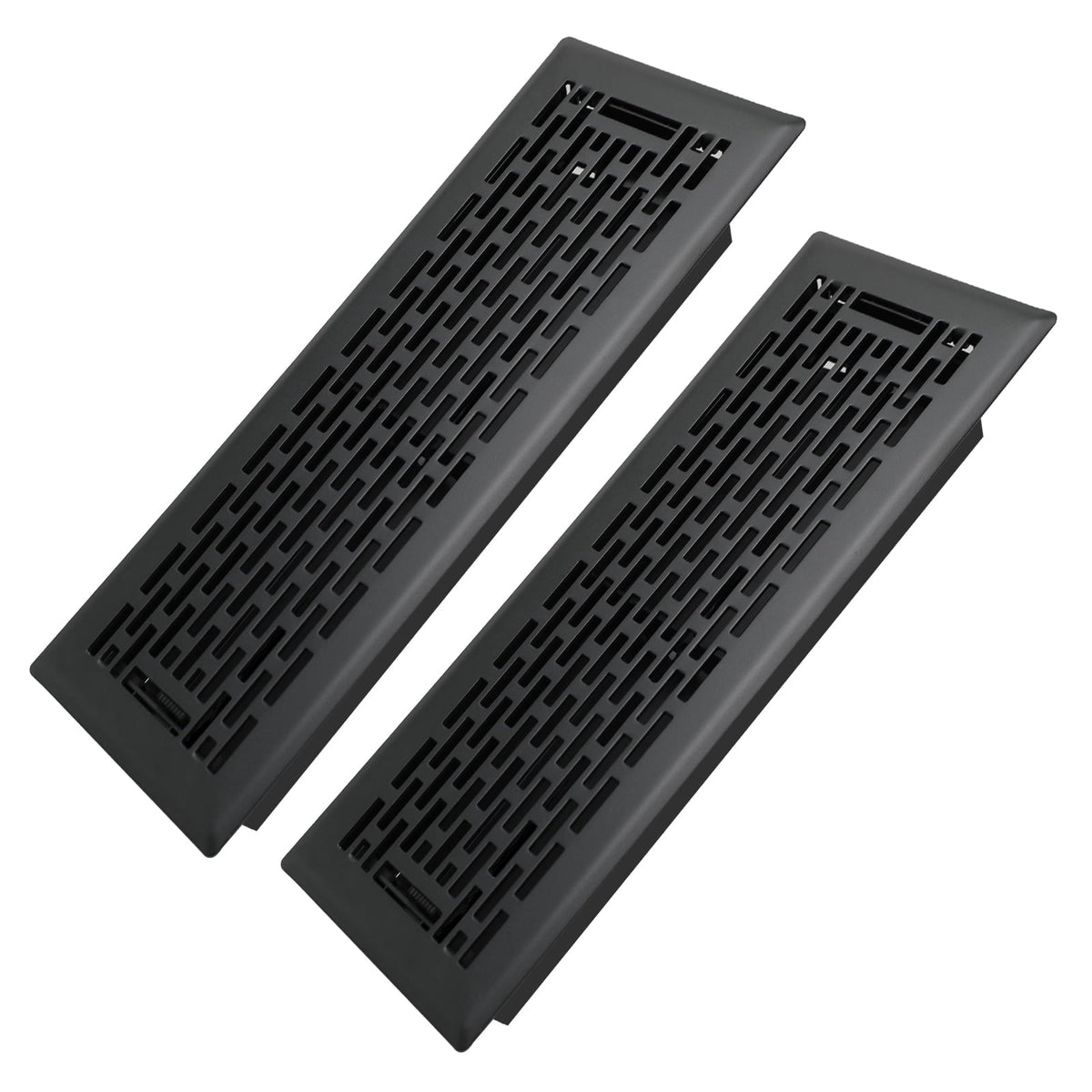 4x12 inches 2-Pack Steel Heavy-Duty Walkable Floor Register with Adjustable Air Lever - Boston Design - Matte Black