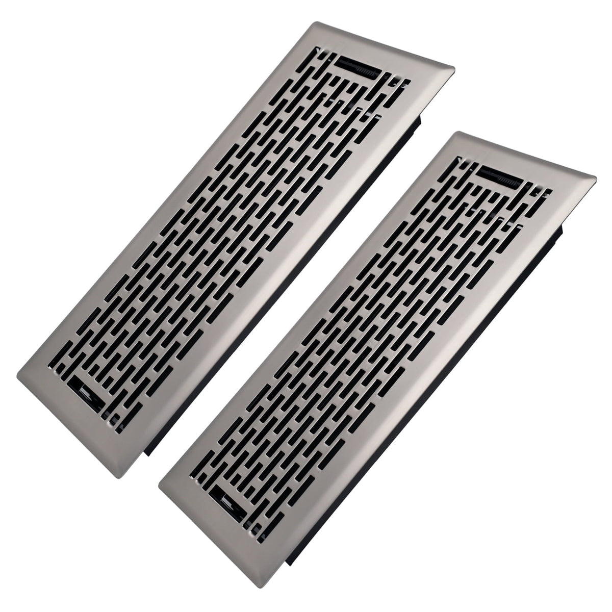 4x12 inches 2-Pack Steel Heavy Duty Walkable Floor Register with Adjustable Air Lever - Boston Design - Satin Nickel