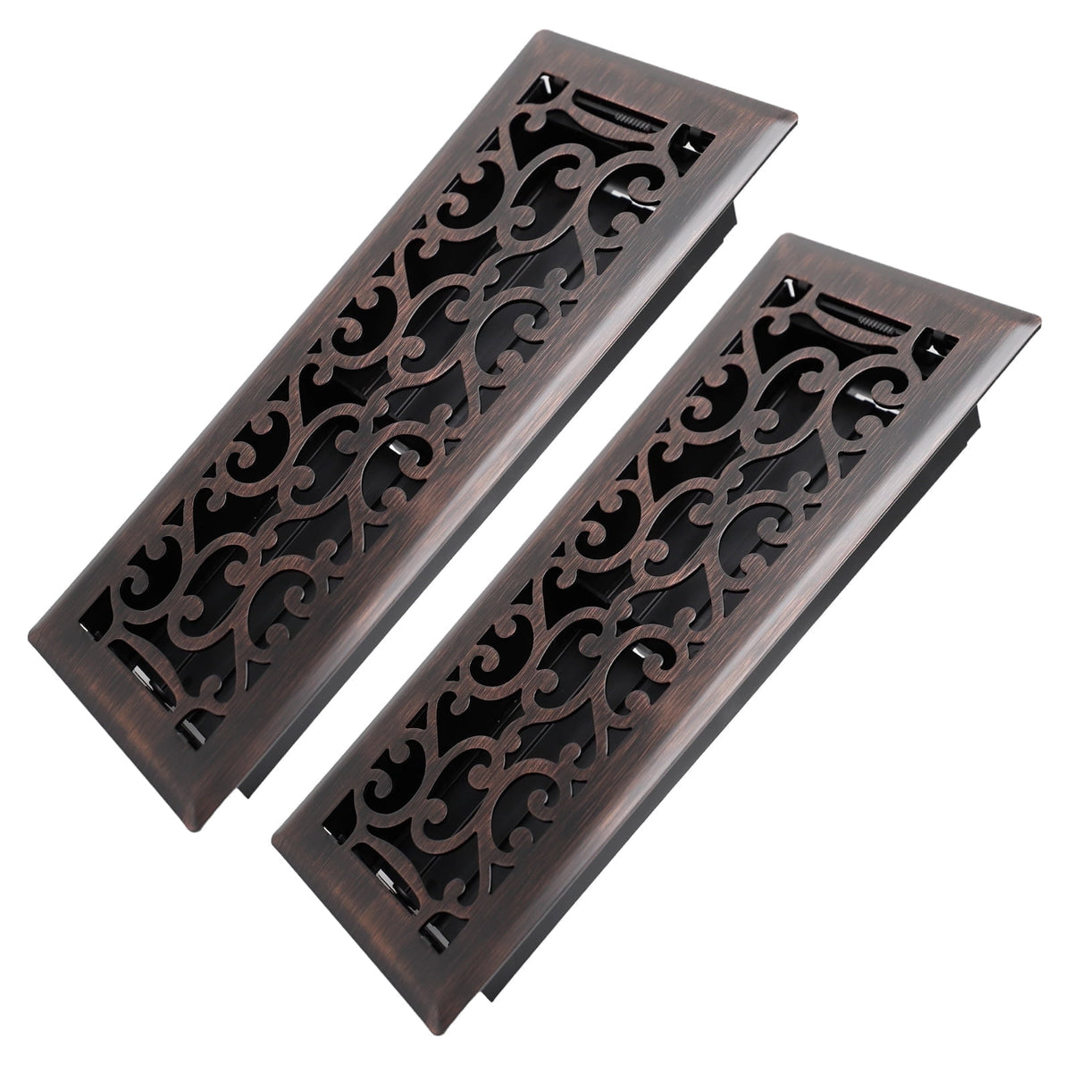 4x12 inches 2-Pack Steel Heavy-Duty Walkable Floor Register with Adjustable Air Lever - Savannah Design - Oil Rubbed Bronze