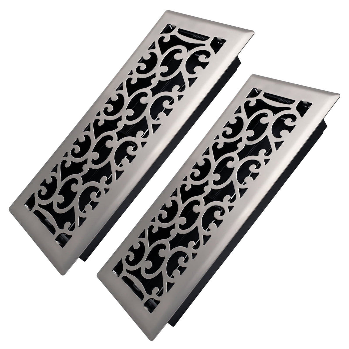 4x12 inches 2 Pack Heavy Duty Steel Walkable Floor Register - Easy Adjust Air Lever - Decorative Floor Vents - Satin Nickel