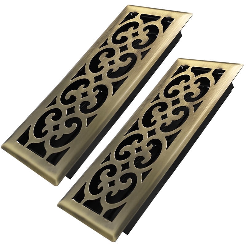 4x12 Inches 2 Pack Heavy Duty Walkable Floor Register Easy Adjust Air Supply Lever Floor Vents - Charlotte Design - Vent Cover for Home Floor - Antique Brass