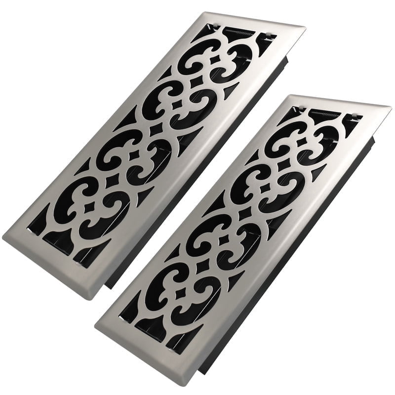 4x12 Inches 2 Pack Heavy Duty Walkable Floor Register Easy Adjust Air Supply Lever Floor Vents - Charlotte Design - Vent Cover for Home Floor - Satin Nickel