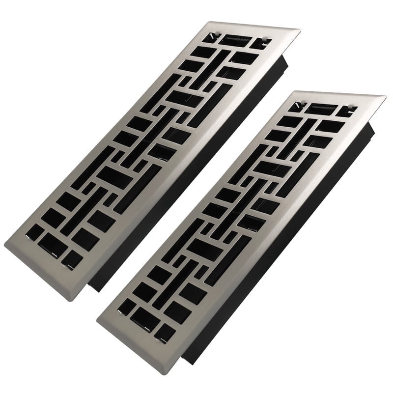 4x12 Inches 2 Pack Heavy Duty Walkable Floor Register Easy Adjust Air Supply Lever Floor Vents - Seattle Design - Vent Cover for Home Floor - Satin Nickel