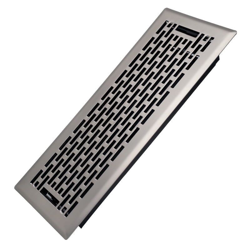 4x12 Inches Heavy Duty Walkable Floor Register - Easy Adjust Air Supply Lever Decorative Floor Vent Covers - Boston Design Vent Covers for Home - Satin Nickel
