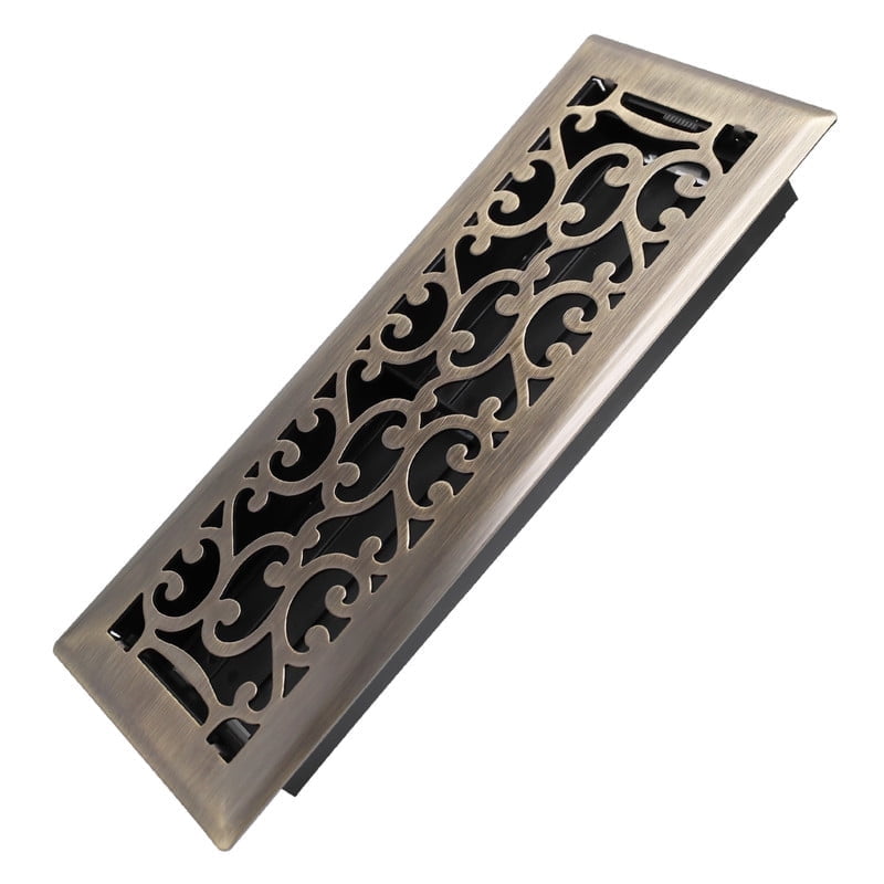 4x12 Inches Heavy Duty Walkable Floor Register - Easy Adjust Air Supply Lever Decorative Floor Vent Covers - Savannah Design Vent Covers for Home - Antique Brass