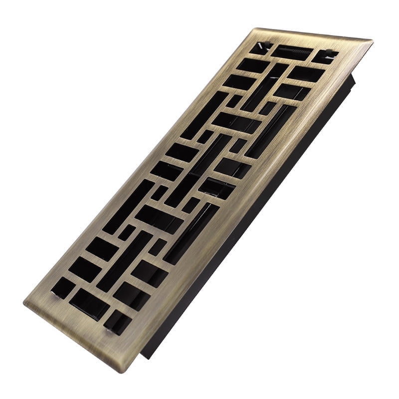 4x12 Inches Heavy Duty Walkable Floor Register Easy Adjust Air Supply Lever Floor Vents - Seattle Design - Vent Cover for Home Floor - Antique Brass