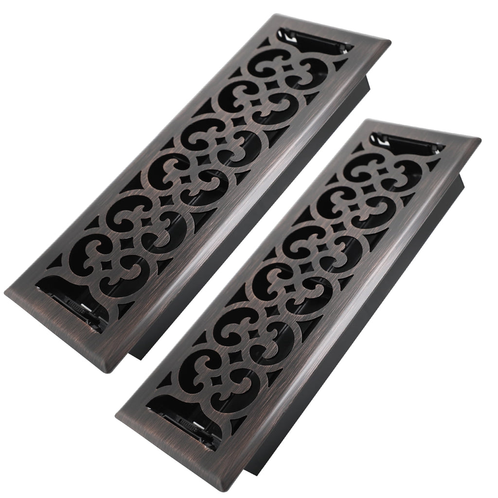 4x14 Inches 2 Pack Heavy Duty Walkable Floor Register Easy Adjust Air Supply Lever Floor Vents - Charlotte Design - Vent Cover for Home Floor - Oil Rubbed Bronze