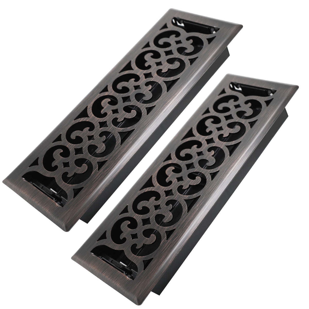 4x14 Inches 2 Pack Heavy Duty Walkable Floor Register Easy Adjust Air Supply Lever Floor Vents - Charlotte Design - Vent Cover for Home Floor - Oil Rubbed Bronze
