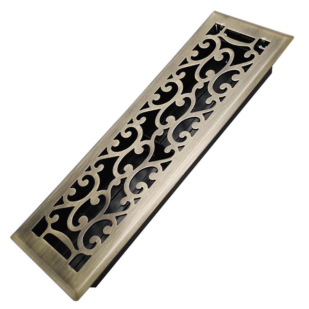 4x14 Inches B Pack Heavy Duty Walkable Floor Register Easy Adjust Air Supply Lever Floor Vents - Savannah Design - Vent Cover for Home Floor - Antique Brass