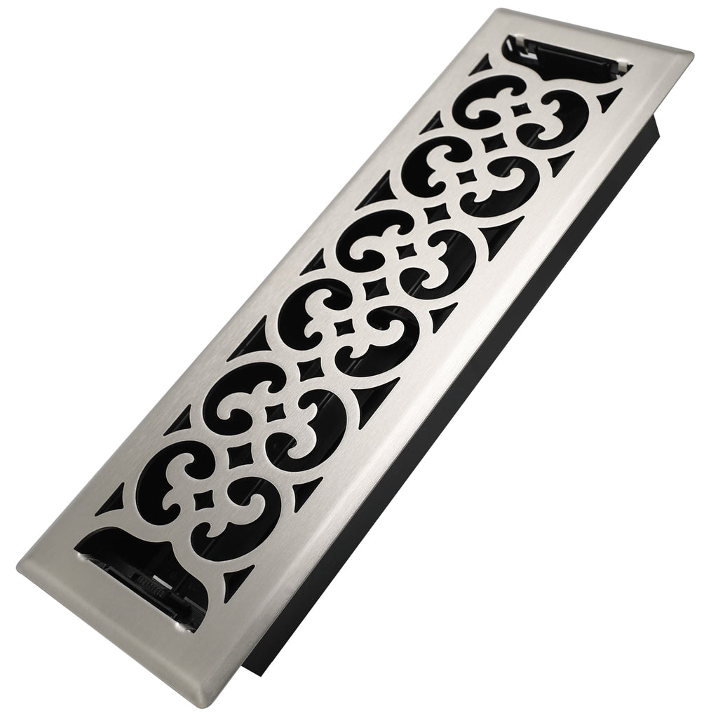 4x14 Inches N Pack Heavy Duty Walkable Floor Register Easy Adjust Air Supply Lever Floor Vents - Charlotte Design - Vent Cover for Home Floor - Satin Nickel