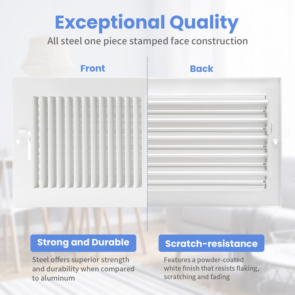 14 x 6 Inch [Duct Opening] Air Vent Covers for Wall or Ceiling - High Airflow 2 Way Steel Ventilation - Adjustable Wall/Ceiling Register, 15-3/4 Inch x 7-3/4 Inch [Overall Dimensions]