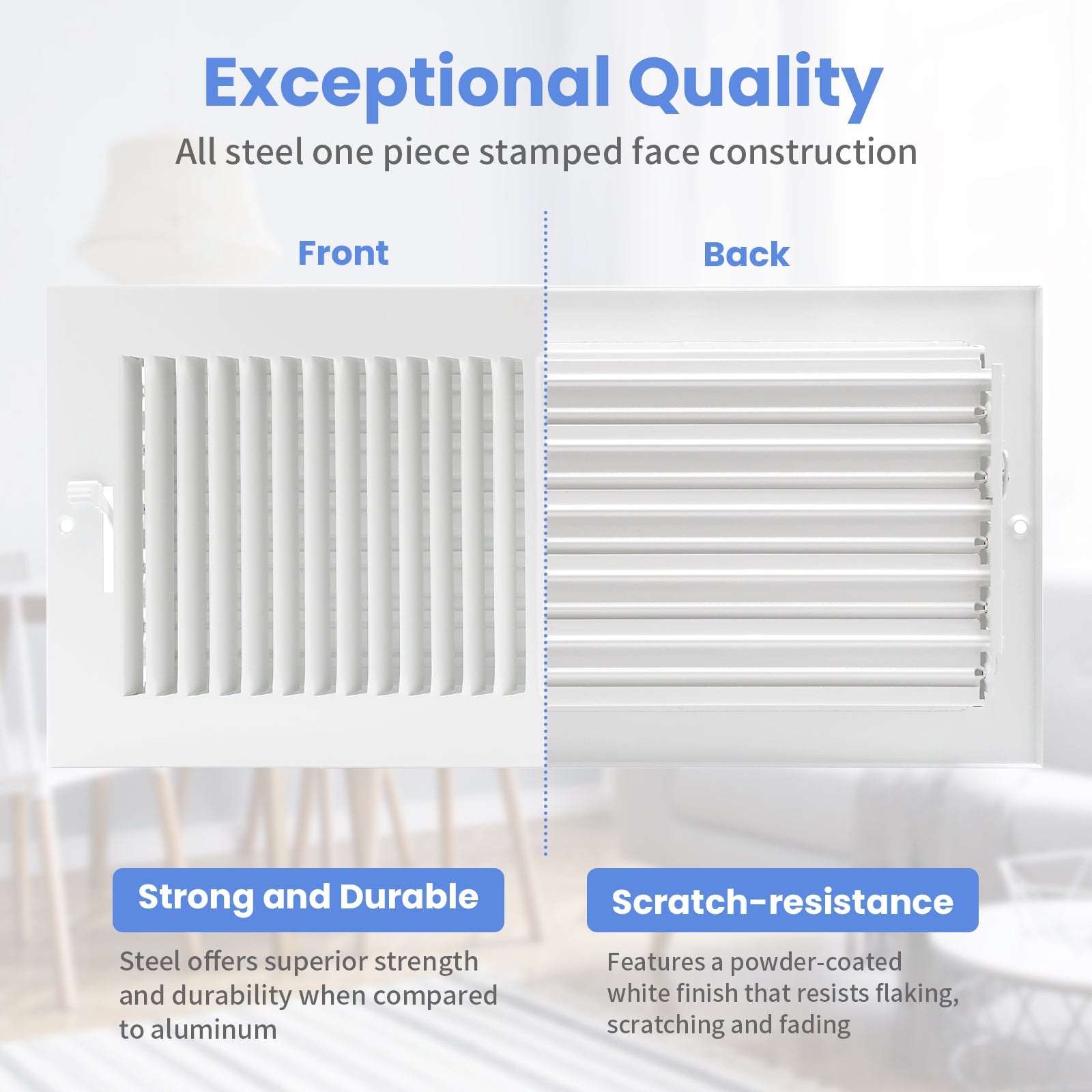 14 x 6 Inch [Duct Opening] Air Vent Covers for Wall or Ceiling - High Airflow 2 Way Steel Ventilation - Adjustable Wall/Ceiling Register, 15-3/4 Inch x 7-3/4 Inch [Overall Dimensions]
