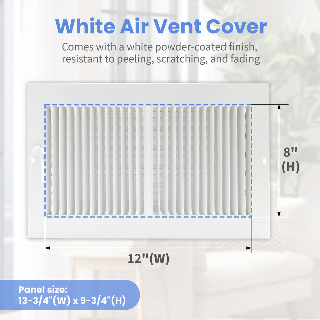12 x 8 Inch [Duct Opening] Air Vent Covers for Wall or Ceiling - High Airflow 2 Way Steel Ventilation - Adjustable Wall/Ceiling Register, 13-3/4 Inch x 9-3/4 Inch [Overall Dimensions]