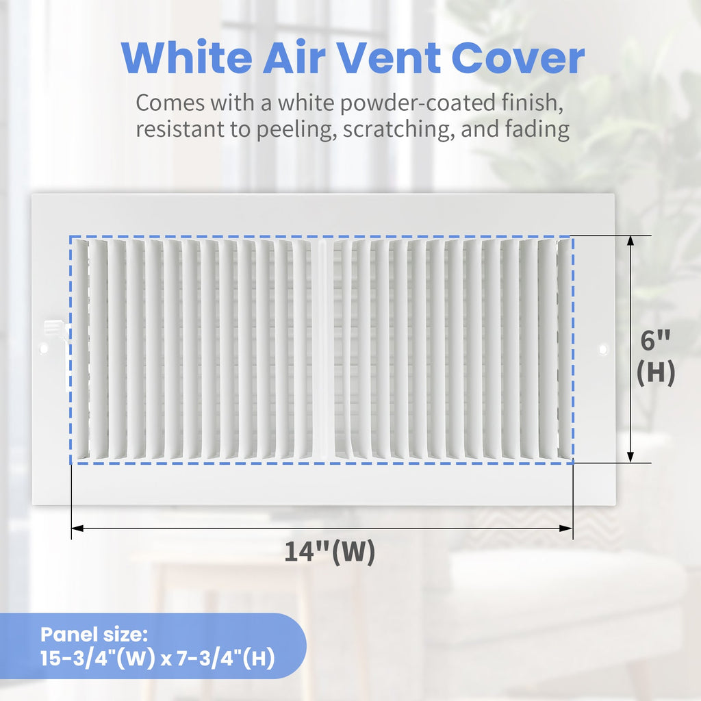 14 x 6 Inch [Duct Opening] Air Vent Covers for Wall or Ceiling - High Airflow 2 Way Steel Ventilation - Adjustable Wall/Ceiling Register, 15-3/4 Inch x 7-3/4 Inch [Overall Dimensions]