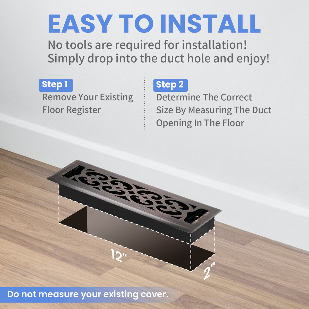 2x12 Inches Heavy Duty Walkable Floor Register Easy Adjust Air Supply Lever Floor Vents - Charlotte Design - Vent Cover for Home Floor - Oil Rubbed Bronze