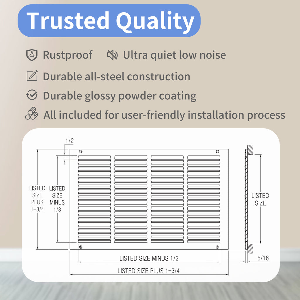 10"W x 10"H [Duct Opening Size] Steel Return Air Grille, Air Return Vent Cover for Ceiling and Sidewall - HVAC Air Vent Covers - [Outer Dimensions: 11.75"W x 11.75"H]