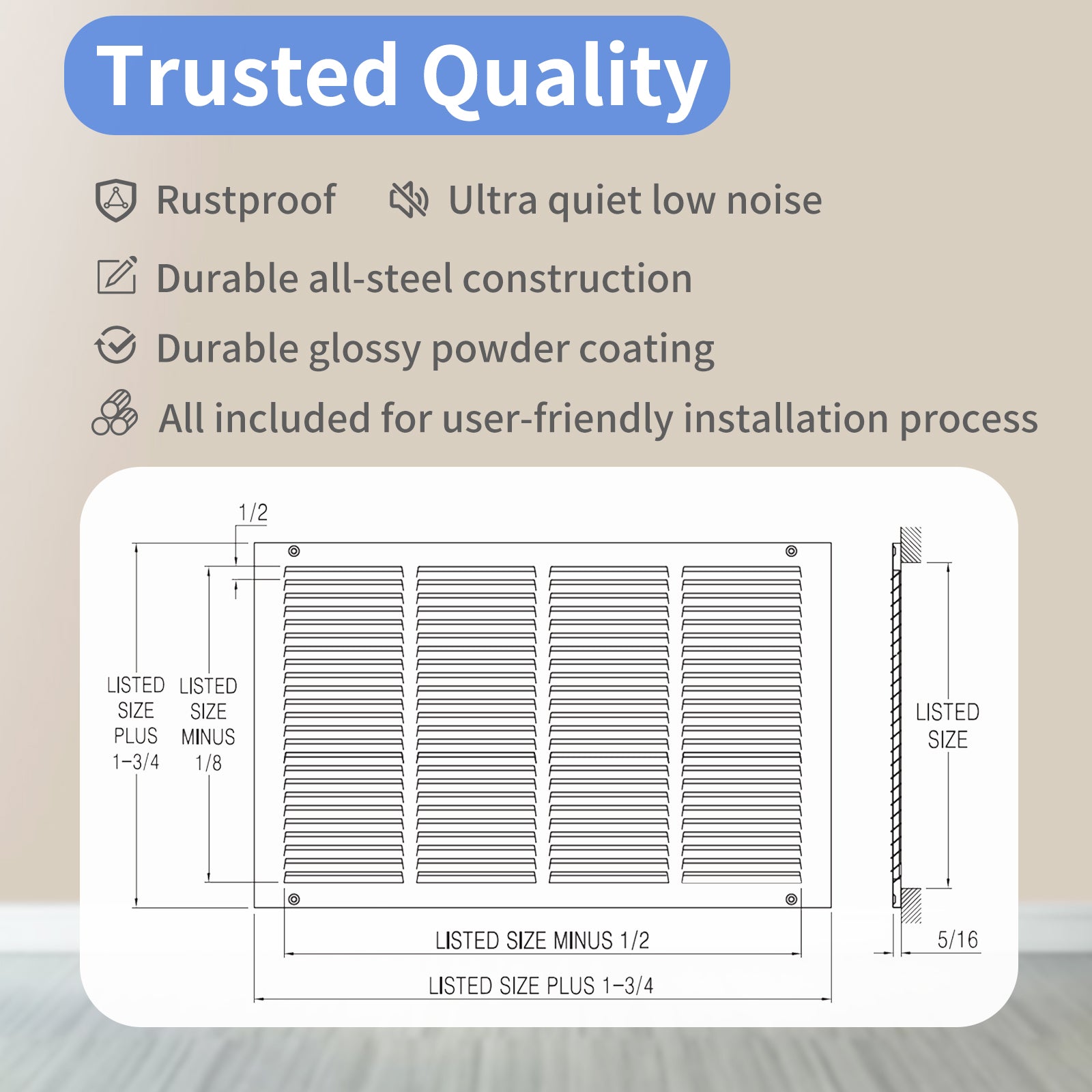 10"W x 10"H [Duct Opening Size] Steel Return Air Grille, Air Return Vent Cover for Ceiling and Sidewall - HVAC Air Vent Covers - [Outer Dimensions: 11.75"W x 11.75"H]