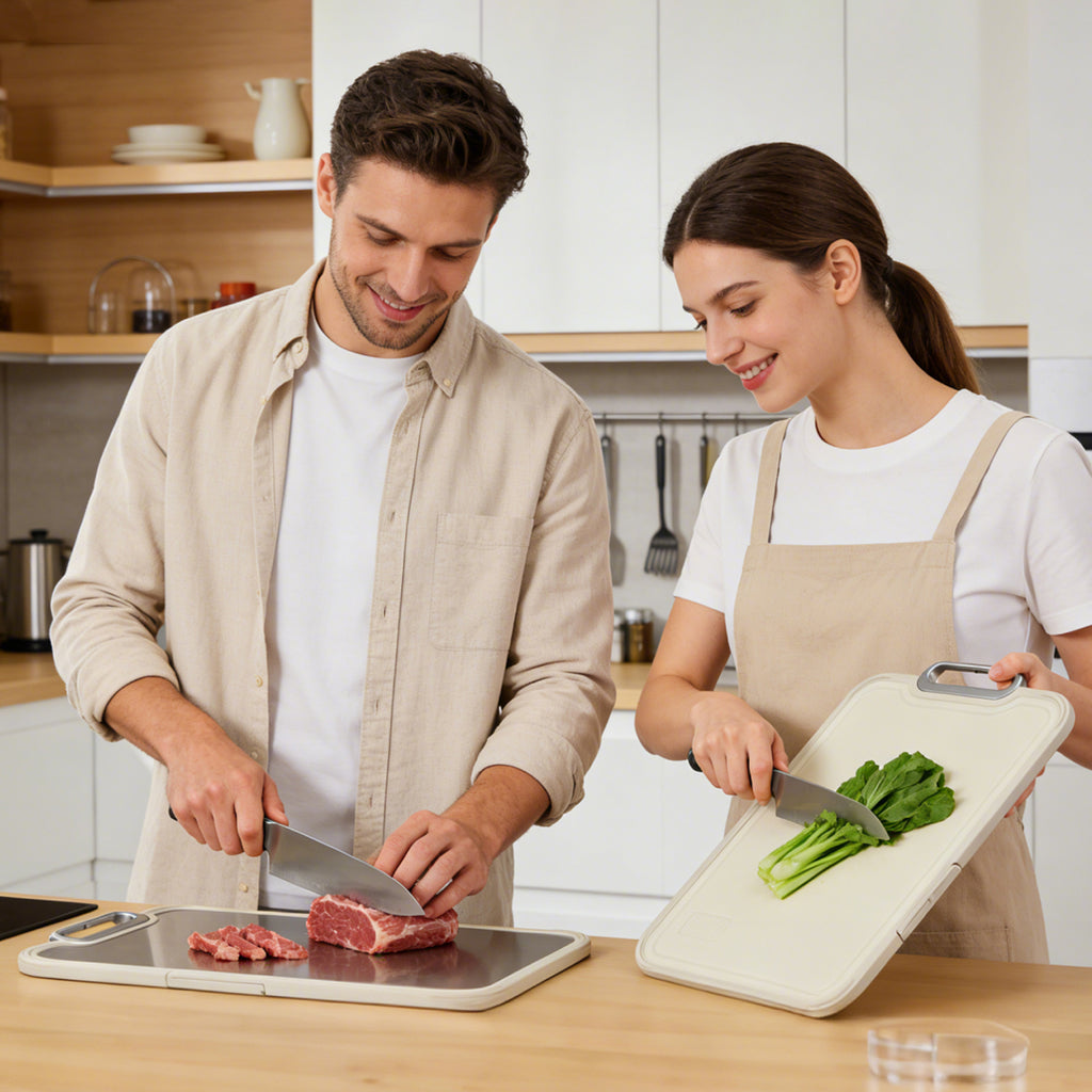 COZZIVITA Titanium Cutting Board – Double-Sided with Titanium & Wheat Straw Surface, Detachable Hanging Design, BPA-Free, Space Saving, Dishwasher Safe
