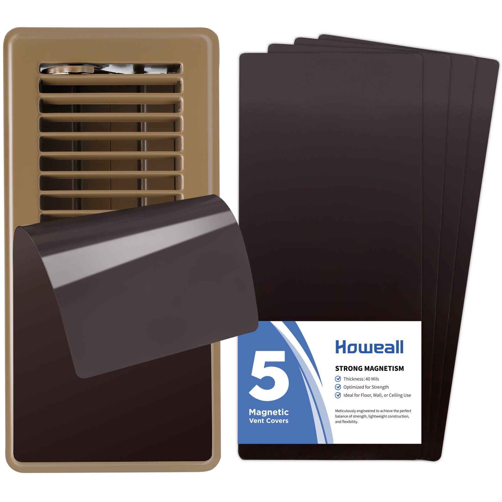 Magnetic Vent Cover for Home 5 Pack 4*10 inch for Floor, Wall and Ceiling Steel Registers - ORB