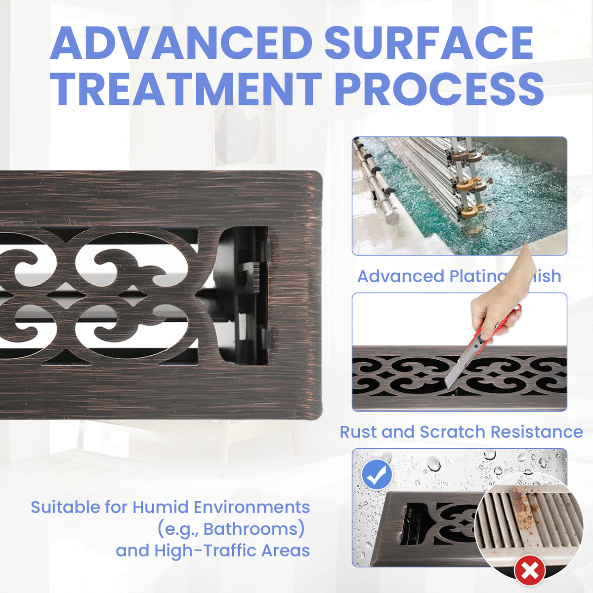 2x12 Inches Heavy Duty Walkable Floor Register Easy Adjust Air Supply Lever Floor Vents - Charlotte Design - Vent Cover for Home Floor - Oil Rubbed Bronze