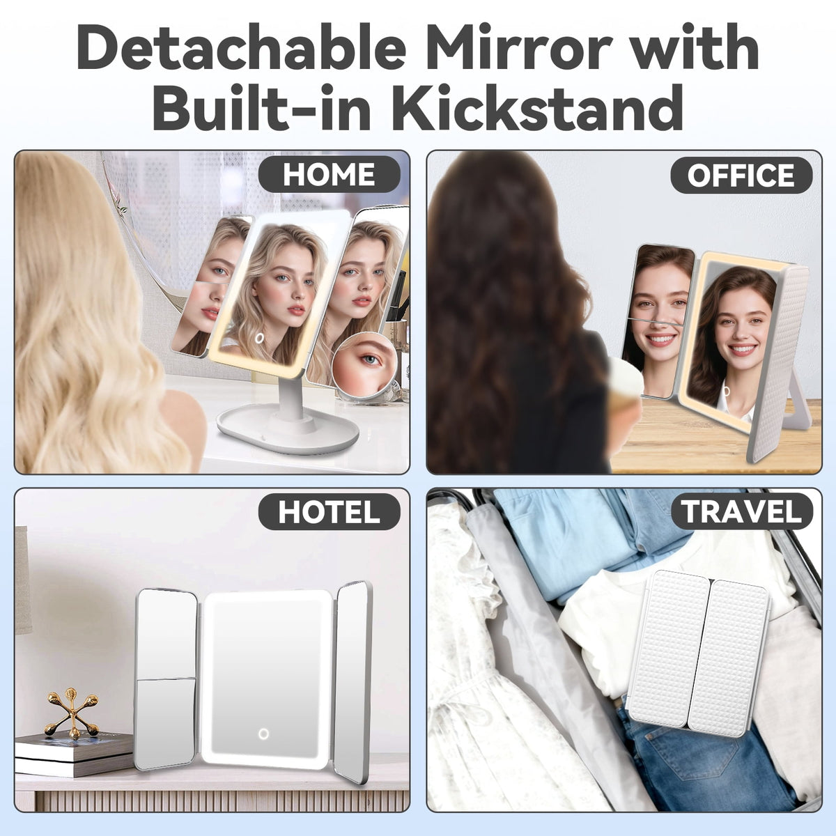 Smart Makeup Mirror with Lights - 2X/3X/10X magnification, smart sensor, adjustable brightness & stand, Type-C fast charging (3 colors). Perfect gift for women & girls.