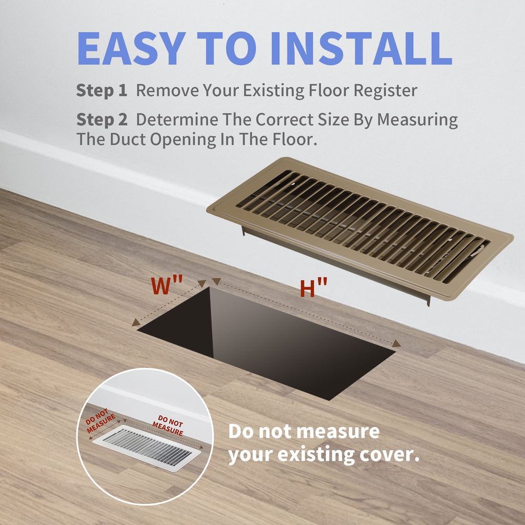 4" x 12" Floor Register 2 Pack - Heavy Duty Steel Walkable Floor Vents - Easy Adjust Air Supply Lever - Vent Covers for Home (Brown)