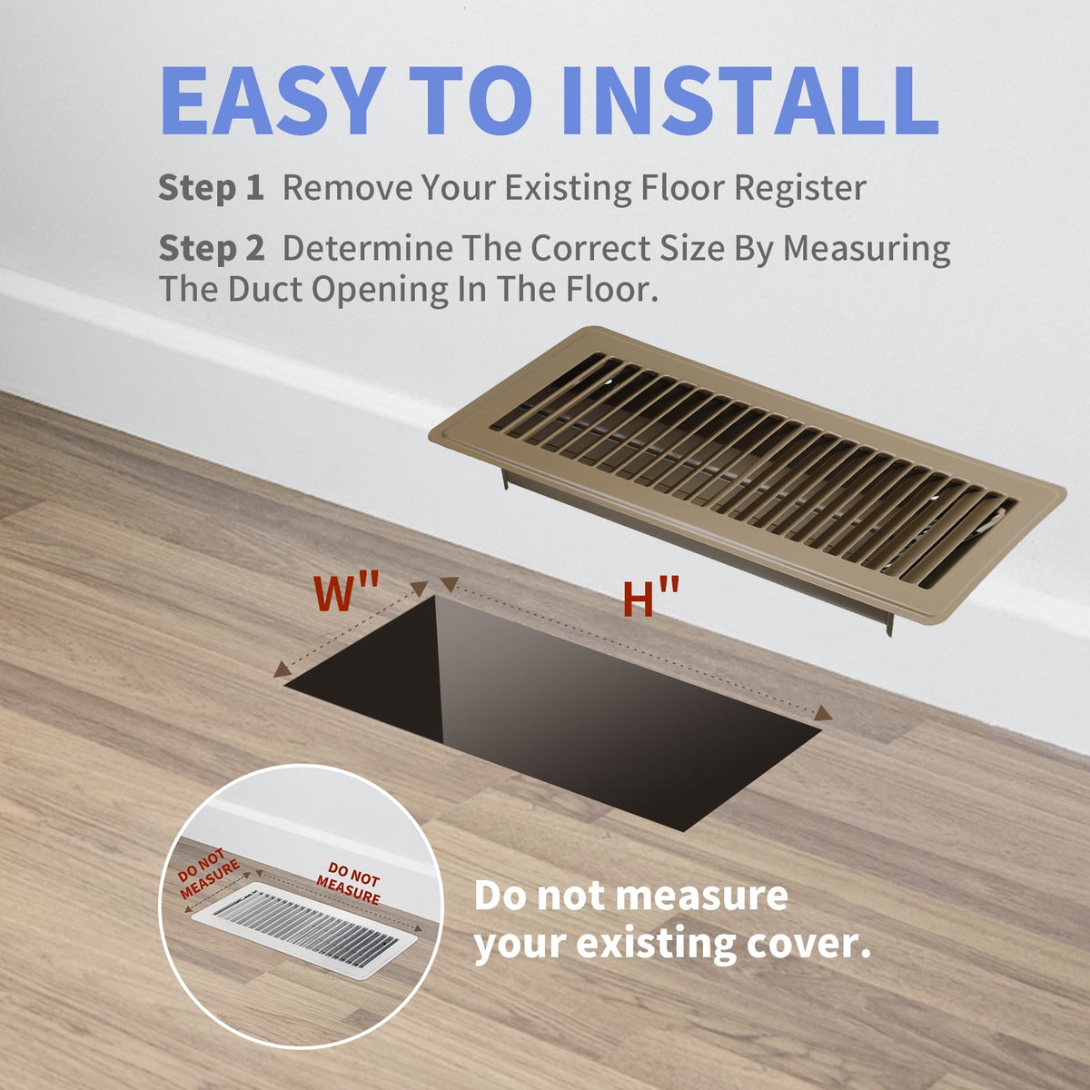 4" x 12" Floor Register 2 Pack - Heavy Duty Steel Walkable Floor Vents - Easy Adjust Air Supply Lever - Vent Covers for Home (Brown)