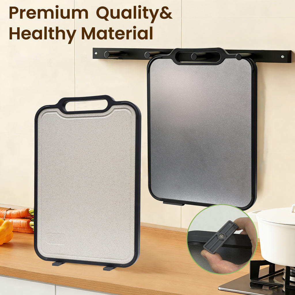 COZZIVITA Titanium Cutting Board – Double-Sided with Titanium & Wheat Straw Surface, Hanging All-in-One Design, BPA-Free, Non-Slip & Dishwasher Safe, Extra Durable
