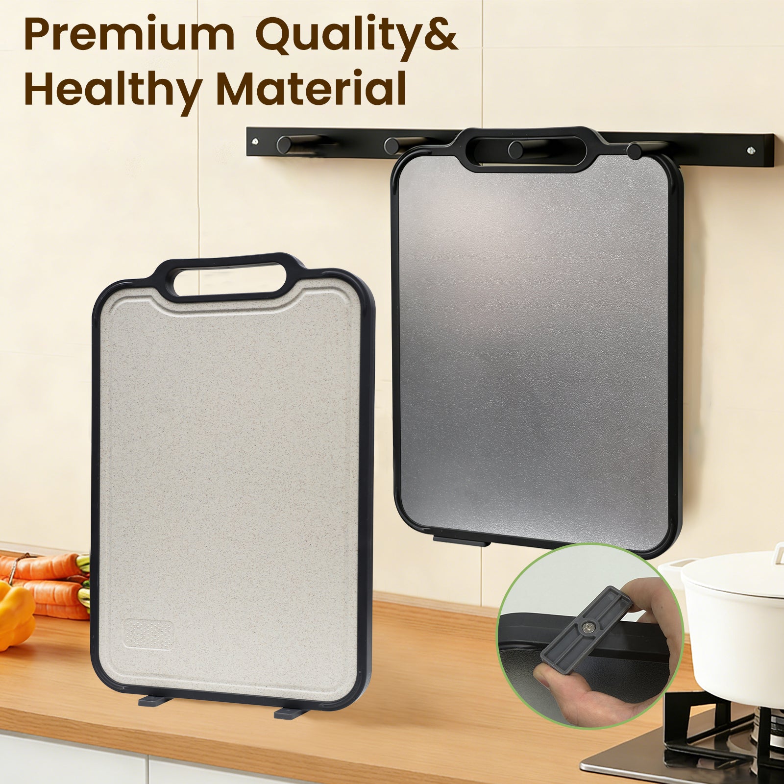 COZZIVITA Titanium Cutting Board – Double-Sided with Titanium & Wheat Straw Surface, Hanging All-in-One Design, BPA-Free, Non-Slip & Dishwasher Safe, Extra Durable